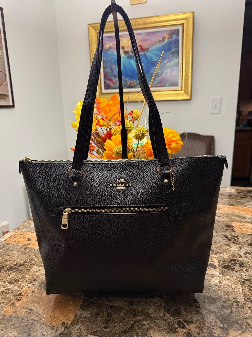 Coach Gallery Tote in Black Crossgrain Leather
